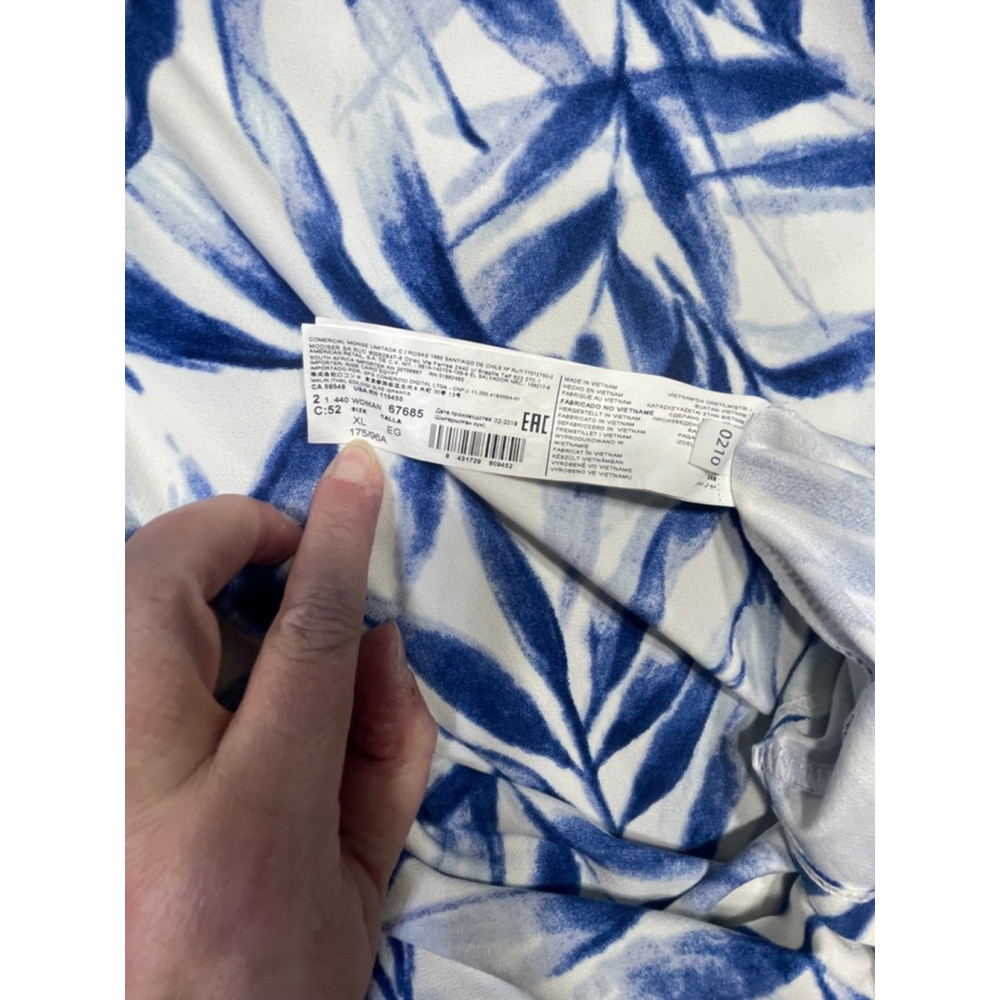 Women Mango Basics Dress XL White Blue Leaf Print - Picture 4 of 6